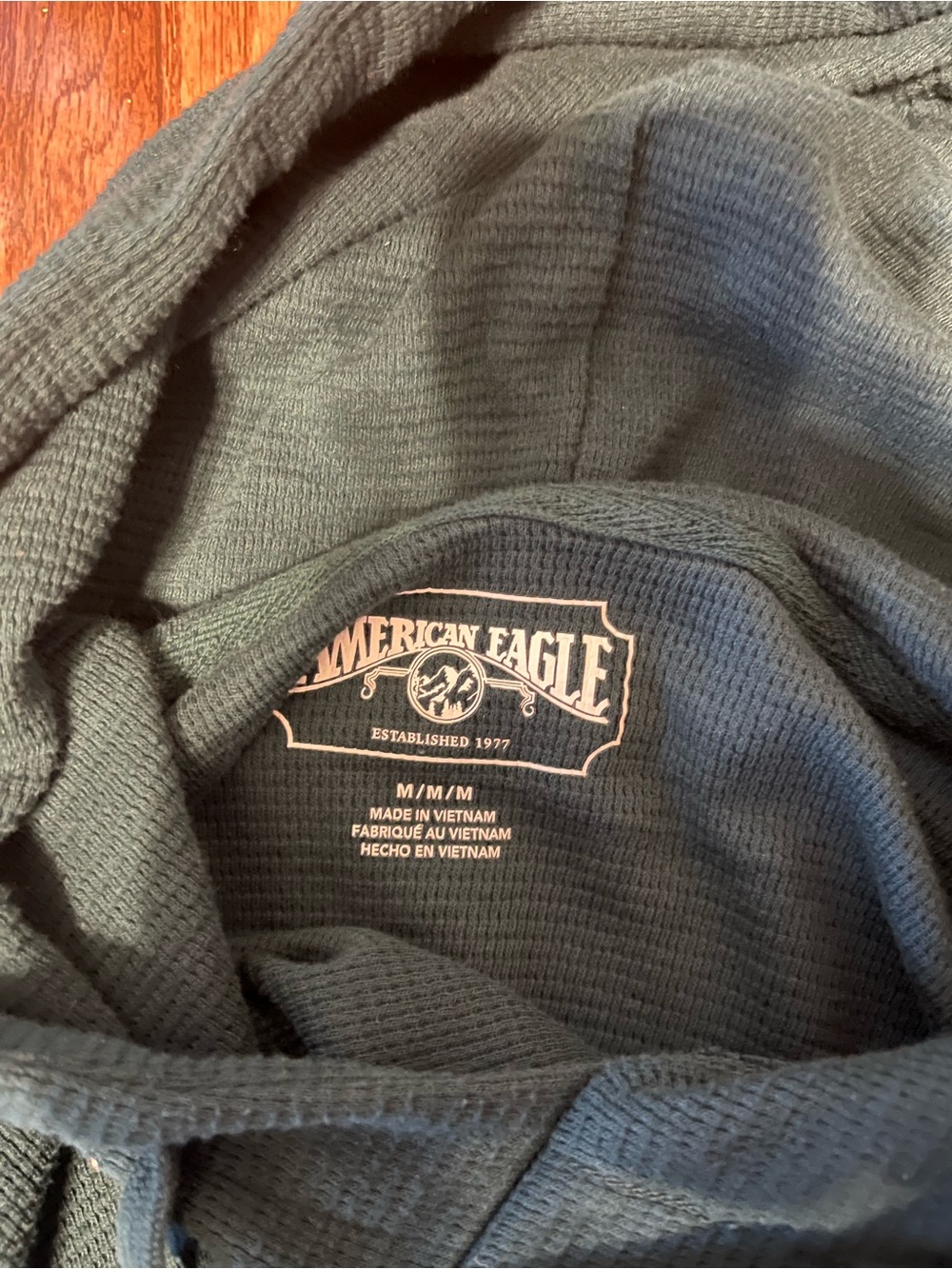 American Eagle Outfitters Men's Dark Green Waffle-Knit Hoodie